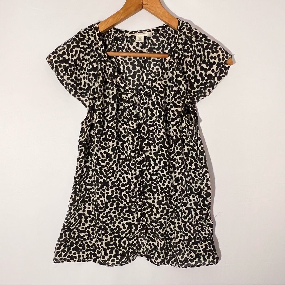 Banana Republic 100% Silk Blouse Short Sleeve Black & Tan Size XS